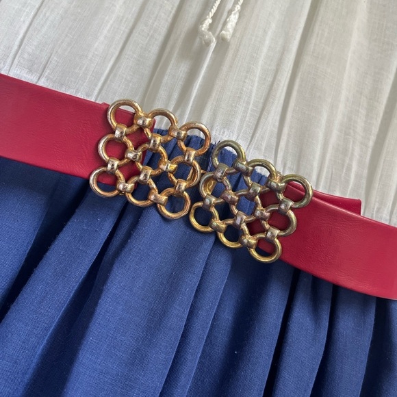 Vintage 1970’s Blue Embroidered long sleeve Peasant Maxi Dress w/ Belt- EUC - Picture 7 of 9